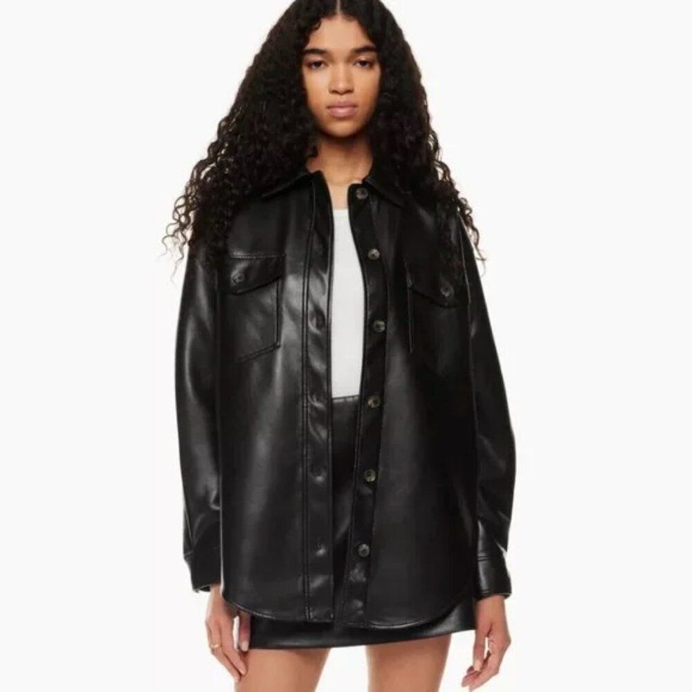 NWT aritizia wildred black vegan leather "the ganna shirt jacket" - Picture 3 of 8